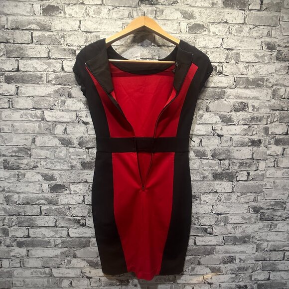 EUC BCX Black & Red Short Sleeve Midi Dress Size 0 - Picture 10 of 16